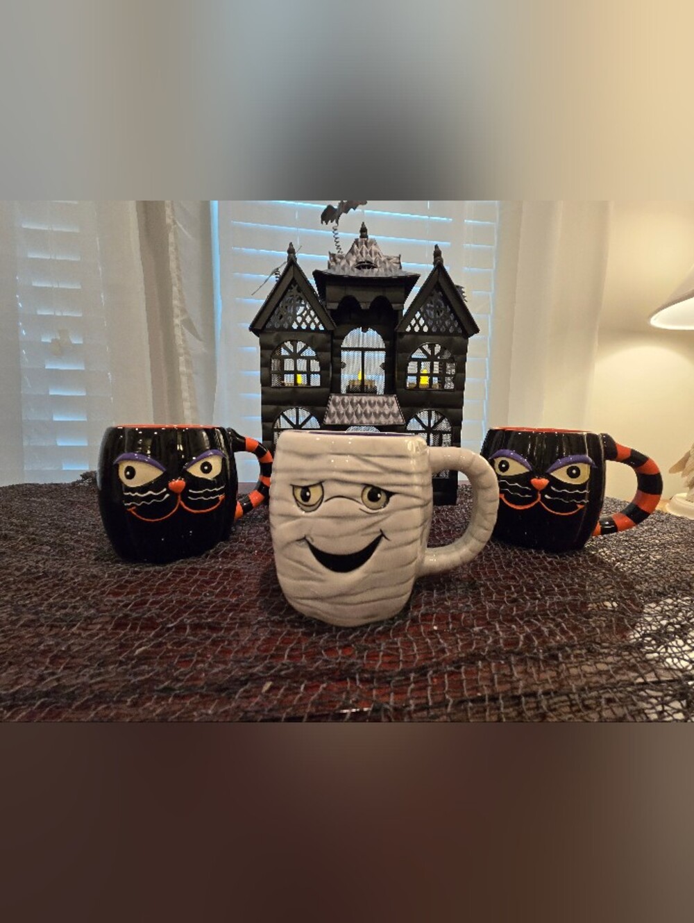 Cracker Barrel Halloween Mugs black cats and mummy
